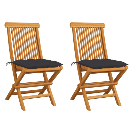 vidaXL Cadeiras de jardim c almofadões antracite 2 pcs teca maciça
