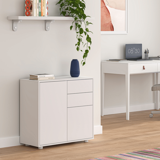 Cómoda Paarl com 2 gavetas e 2 portas 74x79x36cm Branco mate en.casa