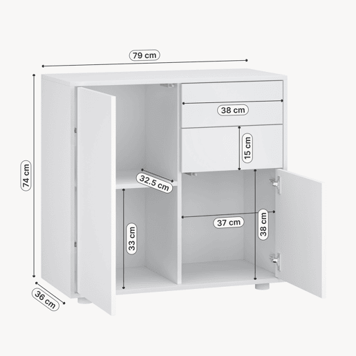 Cómoda Paarl com 2 gavetas e 2 portas 74x79x36cm Branco mate en.casa