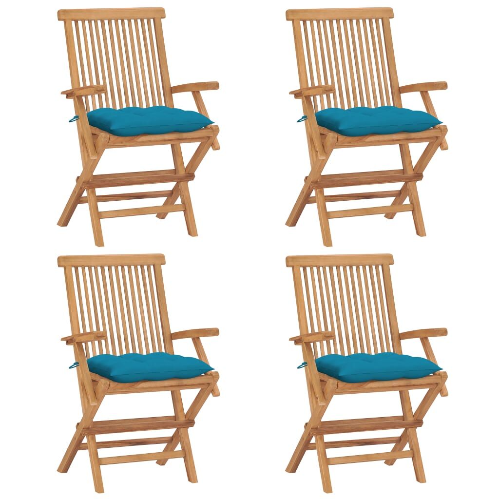 Vidaxl sillas de jardín 4 uds madera teca con cojines azul claro