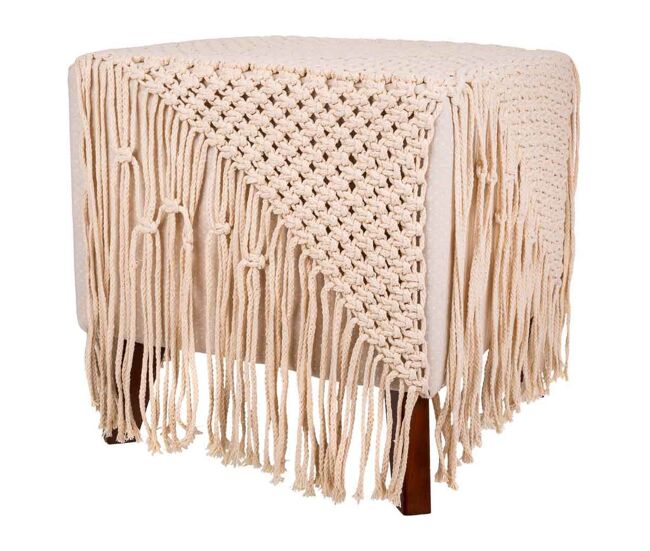 Puff trenzado crema de algodón y madera de 45x45x45 cm