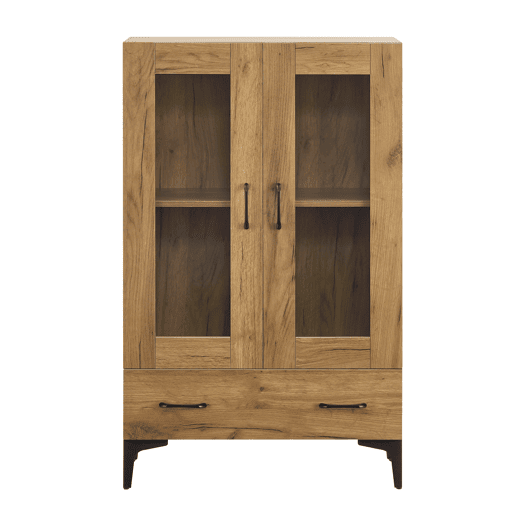 Vitrina Søndersø com 2 portas, prateleira de vidro e aglomerado 115 x 70 x 31 cm - efeito carvalho e preto en.casa