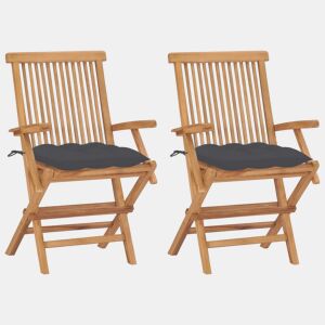 vidaXL Cadeiras de jardim c almofadões antracite 2 pcs teca maciça