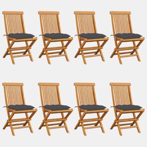 vidaXL Cadeiras de jardim c almofadões antracite 8 pcs teca maciça