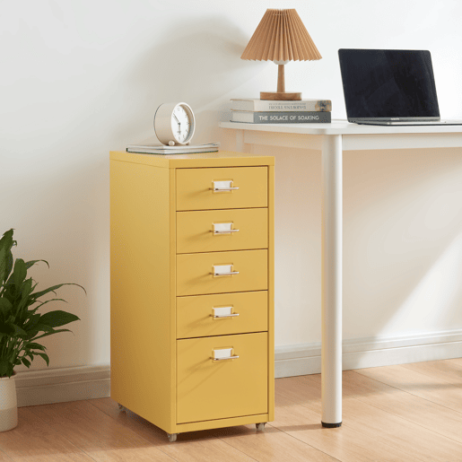 Armário de arquivo móvel Kökar com 5 gavetas 69x28x41 cm aço - Amarelo en.casa