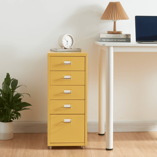 Armário de arquivo móvel Kökar com 5 gavetas 69x28x41 cm aço - Amarelo en.casa