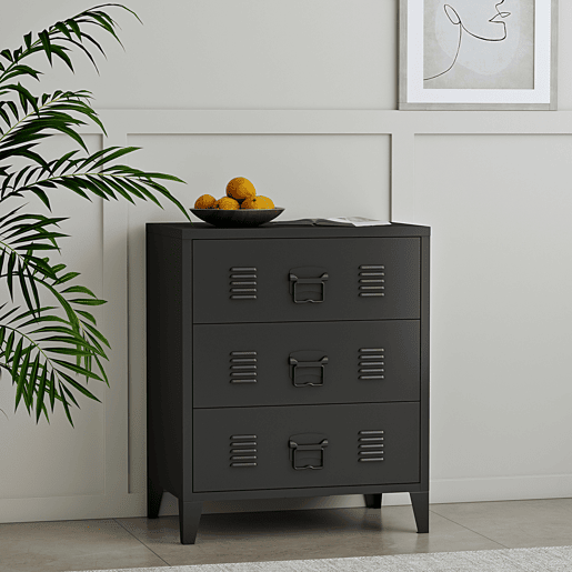 Cómoda de 3 gavetas Hämeenlinna versátil em aço 72 x 60 x 40 cm - Preto en.casa
