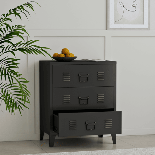 Cómoda de 3 gavetas Hämeenlinna versátil em aço 72 x 60 x 40 cm - Preto en.casa