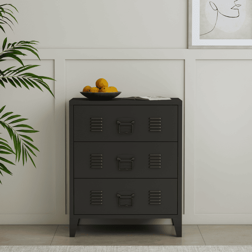 Cómoda de 3 gavetas Hämeenlinna versátil em aço 72 x 60 x 40 cm - Preto en.casa