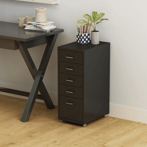 Armário de arquivo móvel Kökar com 5 gavetas 69x28x41 cm aço - Preto mate en.casa