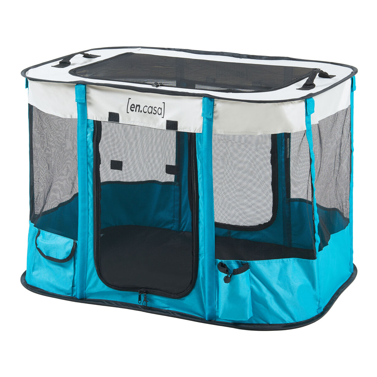 Parque para mascotas mörbylånga plegable 80x60x55cm - azul/beige [en.casa]
