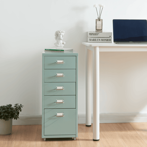 Armário de arquivo móvel Kökar com 5 gavetas 69x28x41 cm aço - Verde menta en.casa