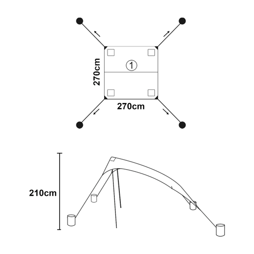 Dossel de praia em Lycra Bernheze 4 sacos recarregáveis 270x270x210cm - Cinzento pro.tec