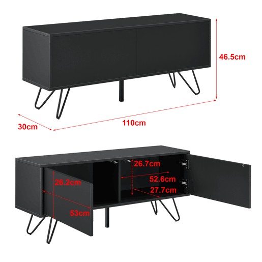 Cómoda Bollebygd com tecnologia Push-Open Metal 46,5 x 110 x 30 cm Sala de estar Preto en.casa
