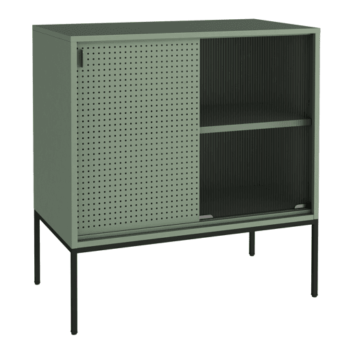 Aparador Eidsvoll com 2 portas de aço e vidro canelado 85 x 80 x 45 cm - Verde Preto en.casa