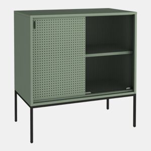 Aparador Eidsvoll com 2 portas de aço e vidro canelado 85 x 80 x 45 cm - Verde Preto en.casa