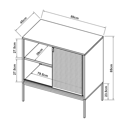 Aparador Eidsvoll com 2 portas de aço e vidro canelado 85 x 80 x 45 cm - Verde Preto en.casa