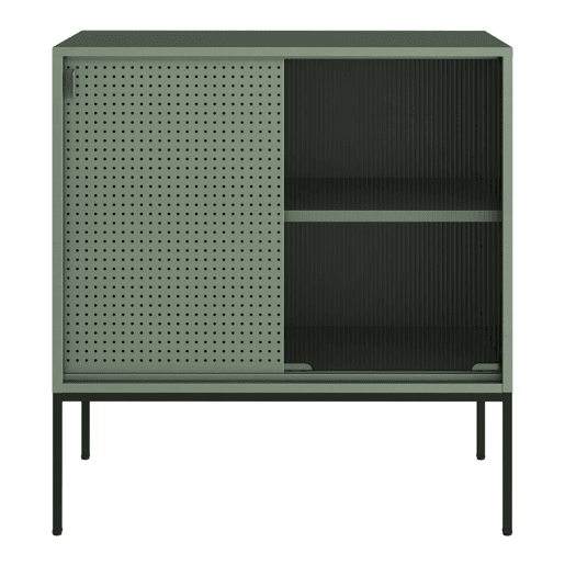 Aparador Eidsvoll com 2 portas de aço e vidro canelado 85 x 80 x 45 cm - Verde Preto en.casa