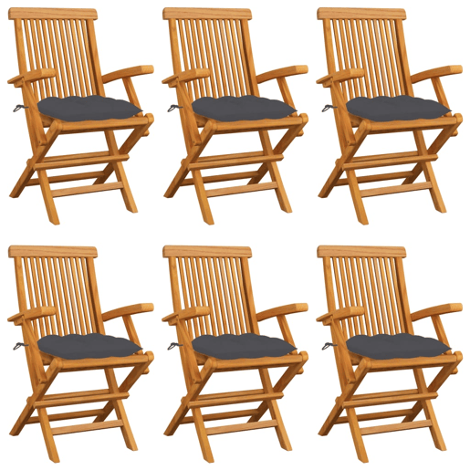 vidaXL Cadeiras de jardim c almofadões antracite 6 pcs teca maciça