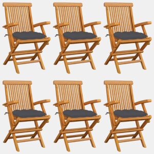 vidaXL Cadeiras de jardim c almofadões antracite 6 pcs teca maciça