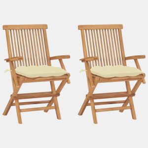 vidaXL Cadeiras de jardim c almofadões branco nata 2 pcs teca maciça