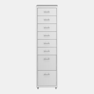 Armário de arquivo móvel Kökar com 8 gavetas 109x28x41 cm aço - Branco en.casa