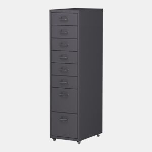 Armário de arquivo móvel Kökar com 8 gavetas 109x28x41 cm aço - Cinzento escuro en.casa