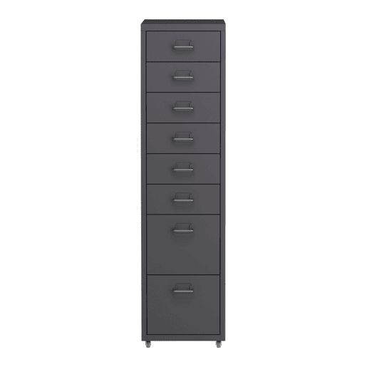 Armário de arquivo móvel Kökar com 8 gavetas 109x28x41 cm aço - Cinzento escuro en.casa