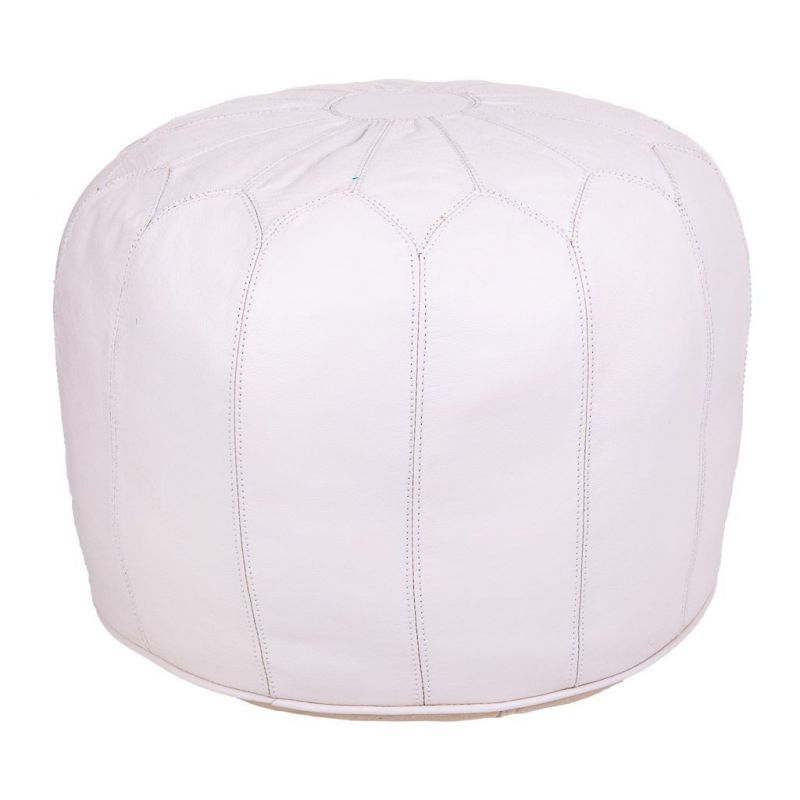 Puff blanco de piel sintética, redondo de 48x48x38 cm