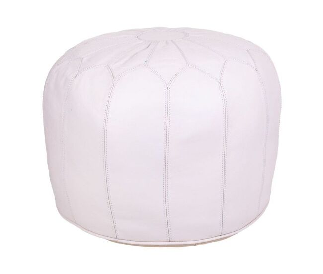 Puff blanco de piel sintética, redondo de 48x48x38 cm