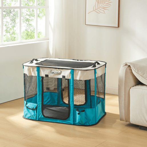 Parque dobrável para animais de estimação Mörbylånga 70x55x45cm - AzulBege en.casa
