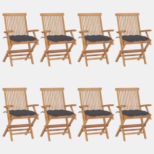 vidaXL Cadeiras de jardim c almofadões antracite 8 pcs teca maciça