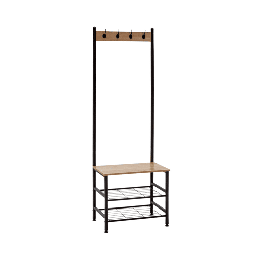 Cabide de Metal com 4 Cabides e 3 Prateleiras de Madeira Viem 175x60x40cm 7house