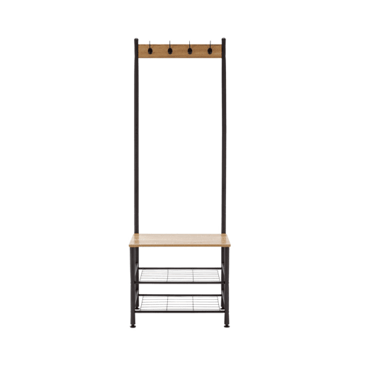Cabide de Metal com 4 Cabides e 3 Prateleiras de Madeira Viem 175x60x40cm 7house