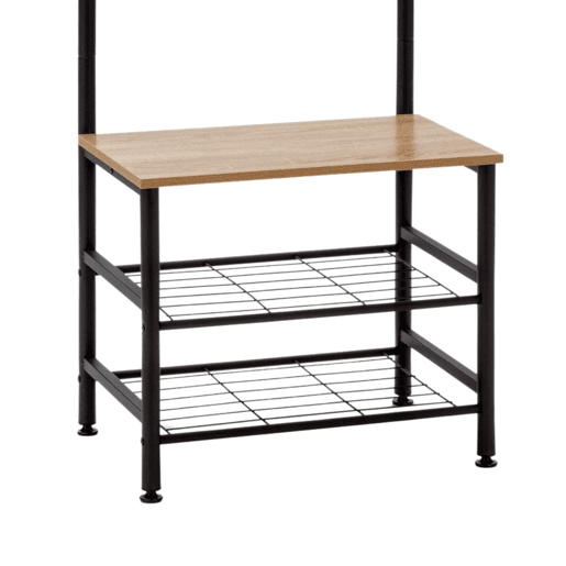 Cabide de Metal com 4 Cabides e 3 Prateleiras de Madeira Viem 175x60x40cm 7house