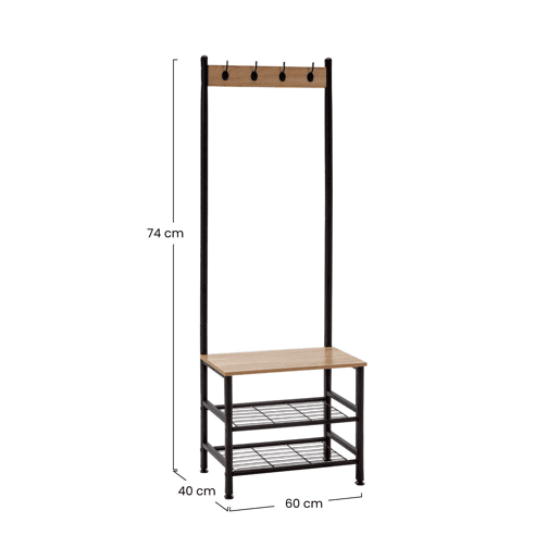 Cabide de Metal com 4 Cabides e 3 Prateleiras de Madeira Viem 175x60x40cm 7house