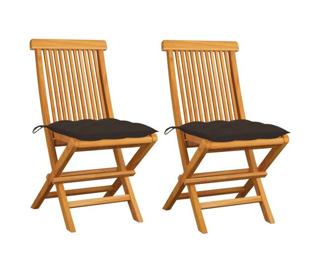 Vidaxl sillas de jardín 2 uds madera de teca con cojines gris taupe