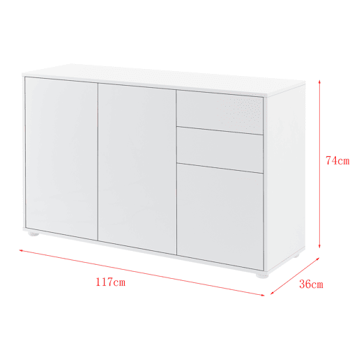 Cómoda Paarl com 2 gavetas e 3 portas 74x117x36cm Branco alto brilho en.casa