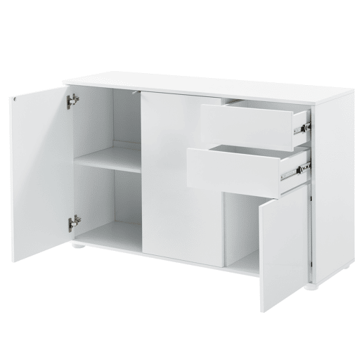 Cómoda Paarl com 2 gavetas e 3 portas 74x117x36cm Branco alto brilho en.casa