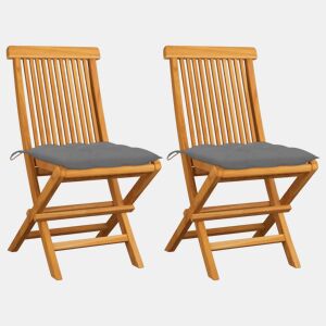 vidaXL Cadeiras de jardim c almofadões cinzentos 2 pcs teca maciça