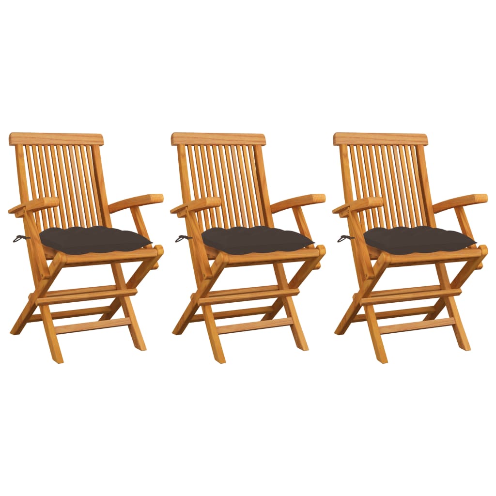 Vidaxl sillas de jardín 3 uds madera teca con cojines gris taupe