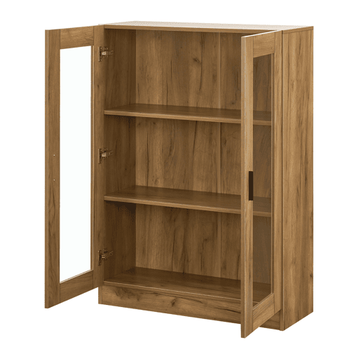 Vitrina Sorø com 2 portas 3 compartimentos vidro e aglomerado 115 x 80 x 31 cm - efeito carvalho en.casa