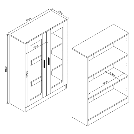 Vitrina Sorø com 2 portas 3 compartimentos vidro e aglomerado 115 x 80 x 31 cm - efeito carvalho en.casa