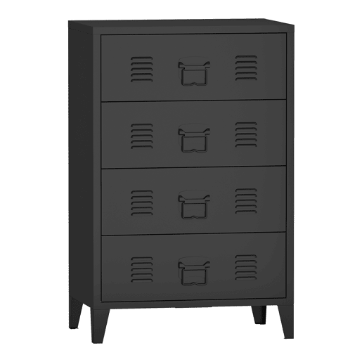 Armário metálico Hämeenlinna com 4 gavetas aço 80x40x92 cm Preto en.casa