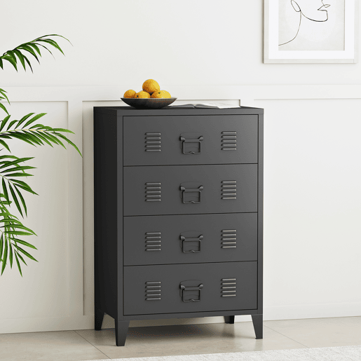 Armário metálico Hämeenlinna com 4 gavetas aço 80x40x92 cm Preto en.casa