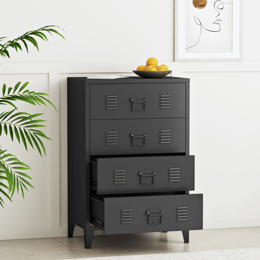 Armário metálico Hämeenlinna com 4 gavetas aço 80x40x92 cm Preto en.casa