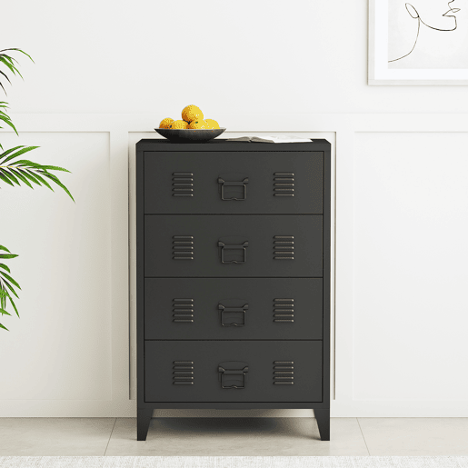 Armário metálico Hämeenlinna com 4 gavetas aço 80x40x92 cm Preto en.casa