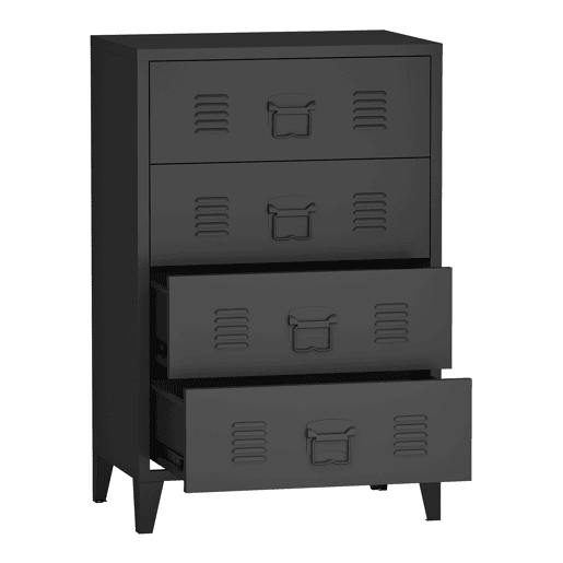 Armário metálico Hämeenlinna com 4 gavetas aço 80x40x92 cm Preto en.casa