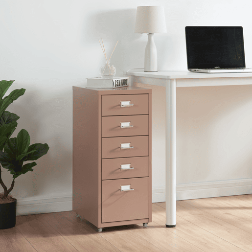 Armário de arquivo móvel Kökar com 5 gavetas 69x28x41 cm aço - Castanho claro en.casa