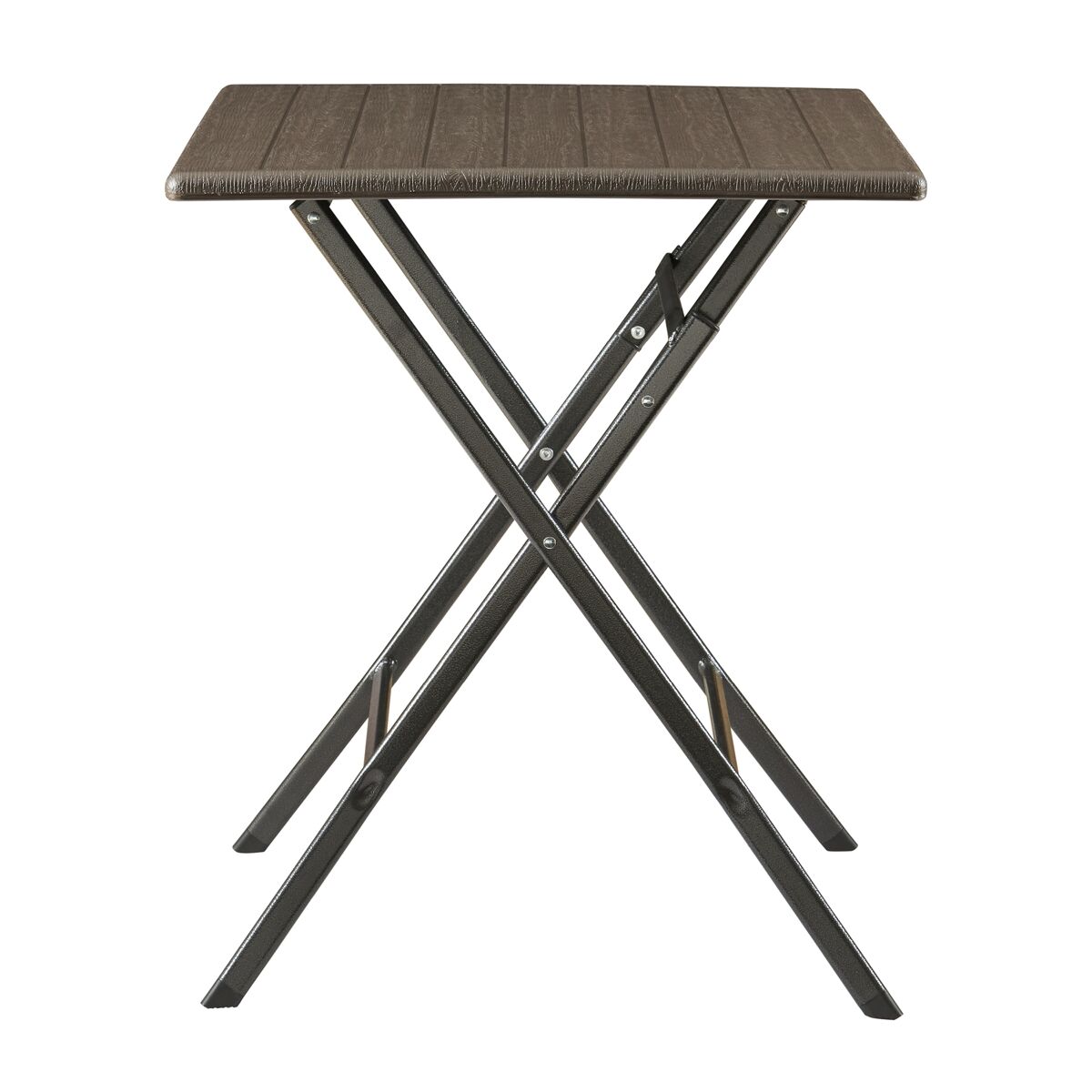 Mesa plegable lillestrøm exterior metal/plástico 62x62x73cm - efecto madera [en.casa]